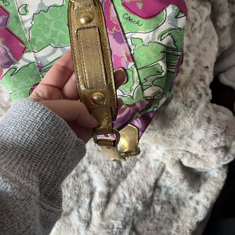 Coach Gold and Purple Floral Satchel - Picture 7 of 9